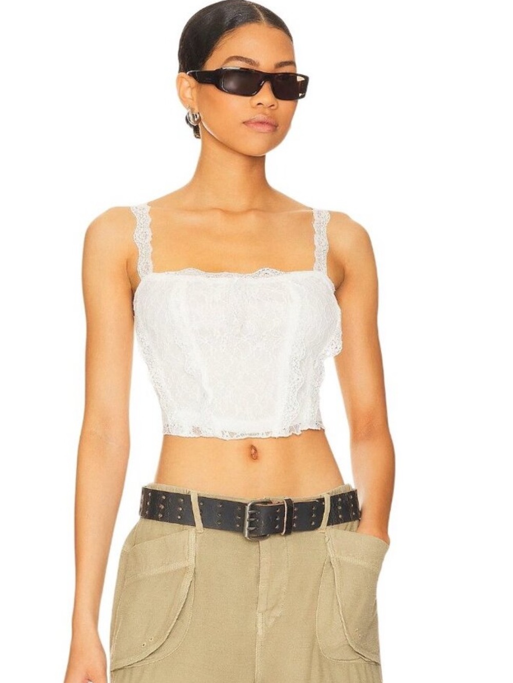 More to Come/Revolve White Lace Crop Tank Top - Women